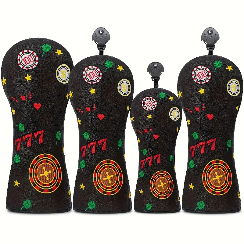 

4 шт. чехлы на голову для клюшек для гольфа — прочные чехлы для клюшек для гольфа красного цвета и дизайна, нескользящая ручка, совместимые с Woods