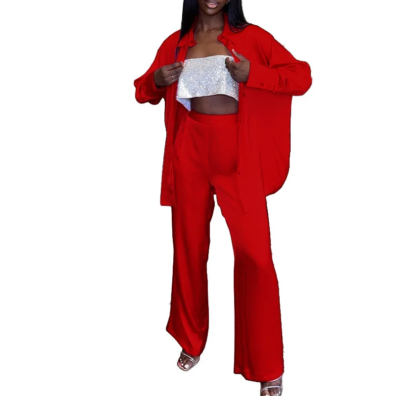 طقم سراويل نسائية واسعة الساق من الساتان ، أكمام مكشوفة الكتفين ، ملابس غير رسمية ، ملابس فضفاضة ، جديد ، الربيع ، 2 ،