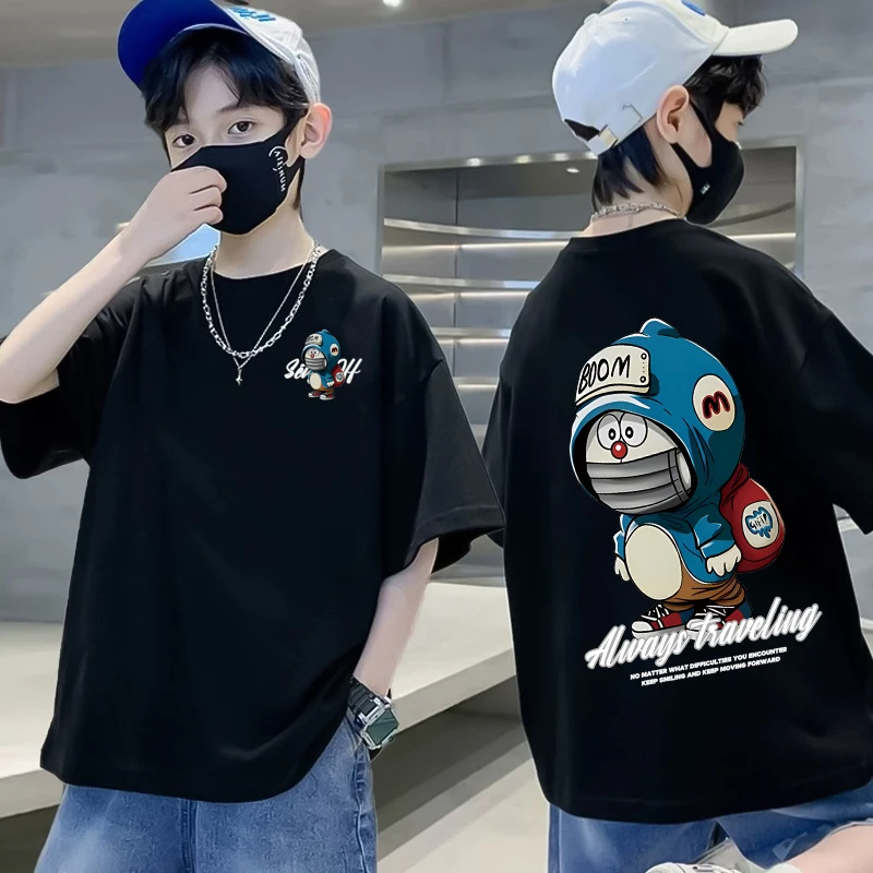 

100% Cotton Children Boy T Shirt 2025 New Summer Girl Short Sleeve Top Cute Cat Cartoon Anime Graphic T-shirt Boys Clothes