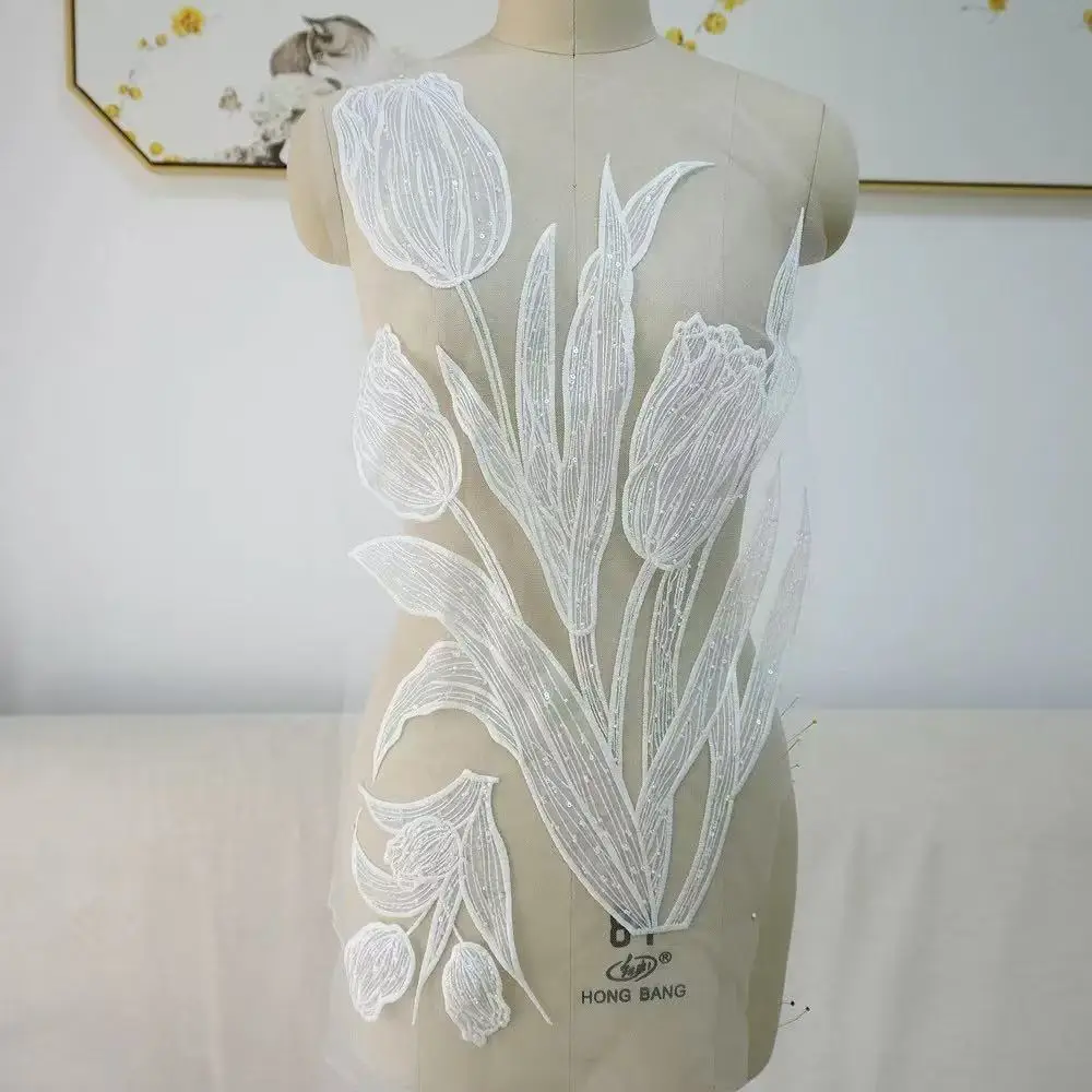 

Цветок тюльпана, вышивка, кружевная ткань, аппликации для свадебных платьев, аксессуары для невесты