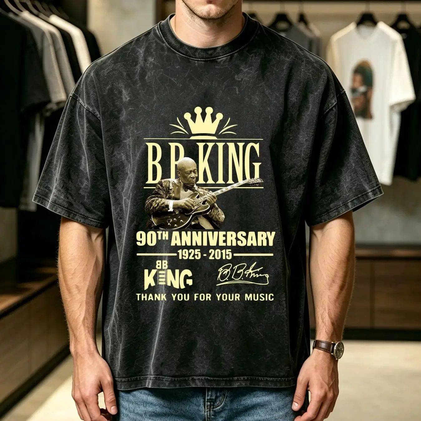 washed T Shirt 90th Anniversary 1925 2015 BB King Signature Thank You Music S 4XL EE555 vintage Washed fashion designer clothes