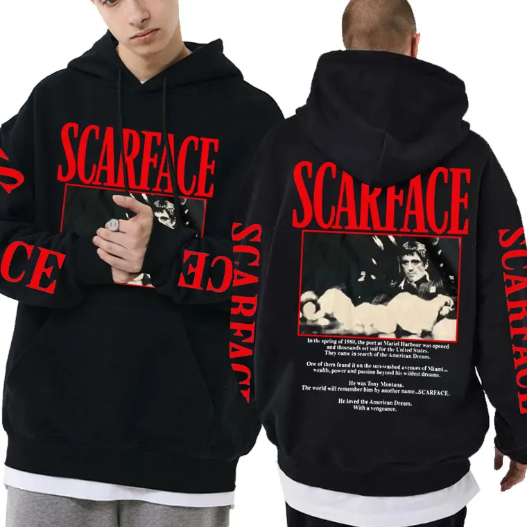 Movie Scarface Tony Montana Graphic Hoodie Men\'s Fashion Rock Oversized Sweatshirt Men Women Casual Vintage Hip Hop Punk Hoodies