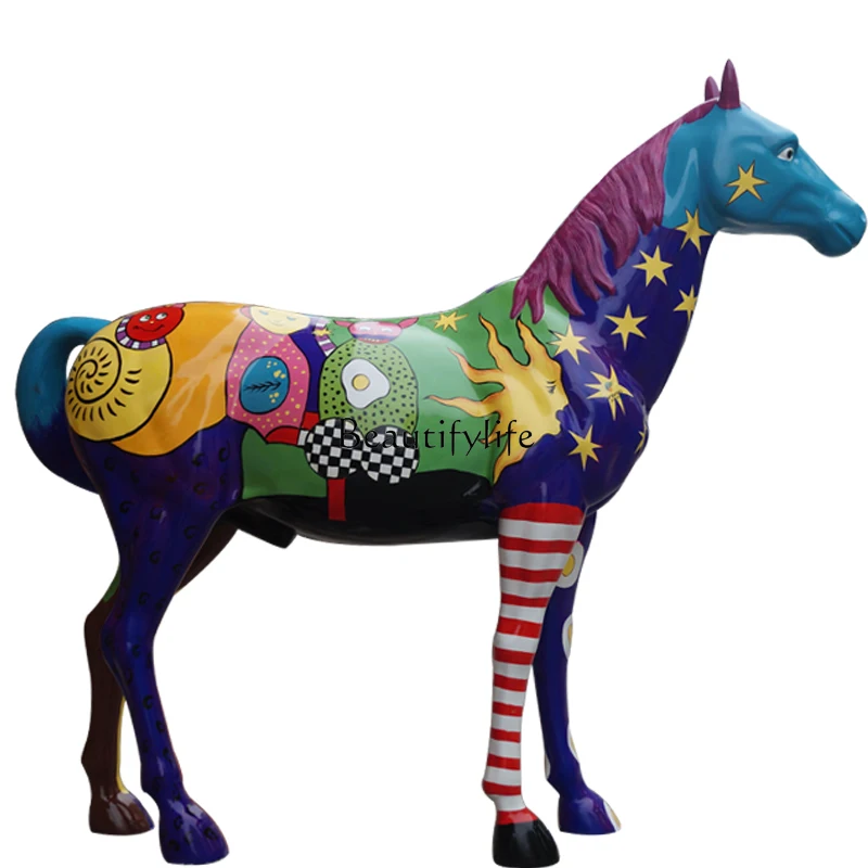 

FRP resin painted Malaysian sculpture hotel restaurant KTV art decorative horse floor ornament