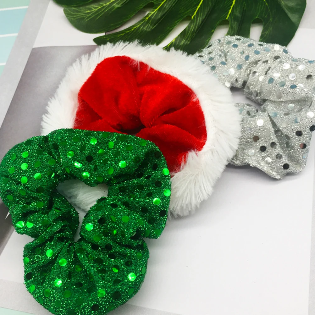 

5 Pcs Sequin Hair Tie Bands Girls Accessories Christmas Red for Women Ponytail Holders Child