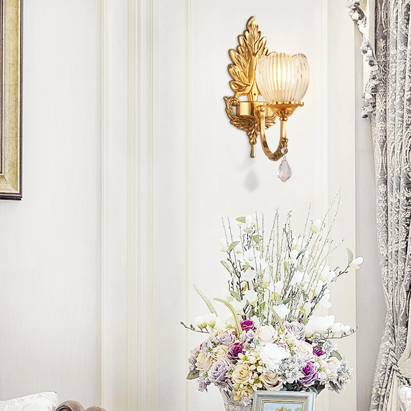 European Baroque Classic Brass Design Sitting Room Bedroom Indoor Wall Lamp Aisle Porch Decorative Crystal Wall Lights