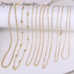 20PCS, 8 Types Gold Plated Link Chains Bead Chains Necklaces For Jewelry Making Necklaces Accessories