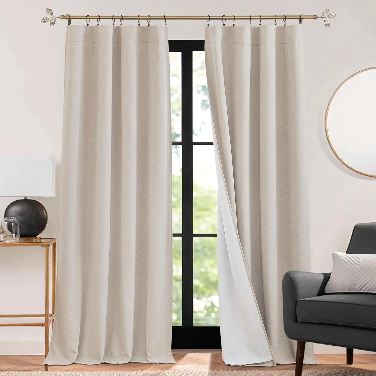Blackout Curtains with Noise Reduction Linen Texture, Thermal Insulated Energy Saving Curtains for Bedroom Living Room, Taupe