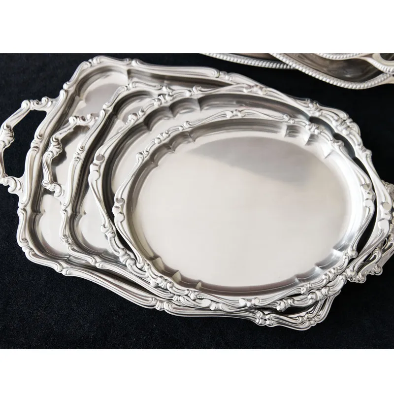 High-end luxury color stainless steel binaural tray oval fruit plate dessert plate