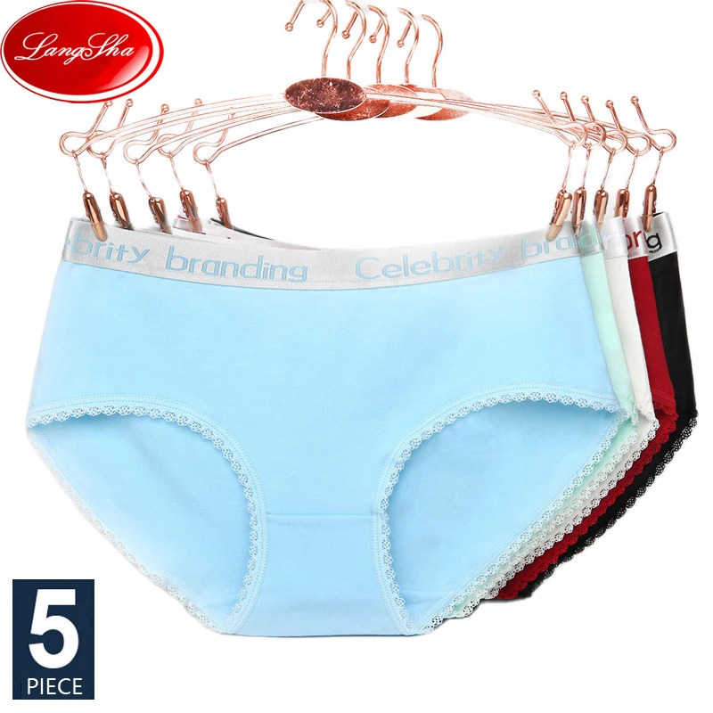 LANGSHA 5Pcs/lot Panties Women Letter Cotton Soft Female Briefs Lingerie Seamless Women\'s Lady Underwear Plus SizeXXL Underpants