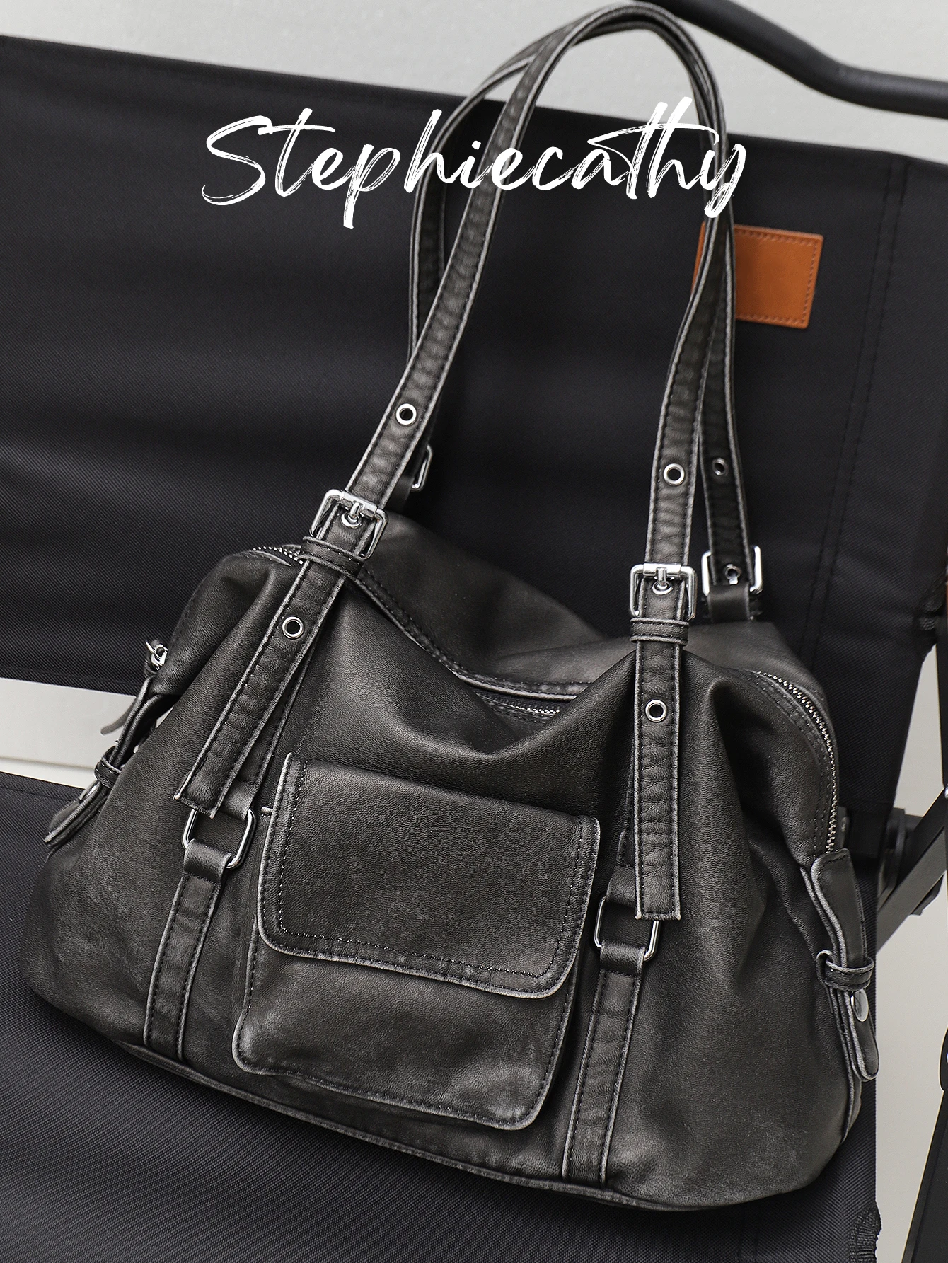 

SC женская мода уличный стиль с напуском мытая сумка из искусственной кожи на молнии с люверсами с регулируемыми ремнями сумка на плечо на каждый день