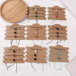 Natural Stone Tiger Eye Rose Quartzs Beaded Bracelets Adjustable Woven Rope Bracelets Stress Relief Jewelry Women Men Friendship