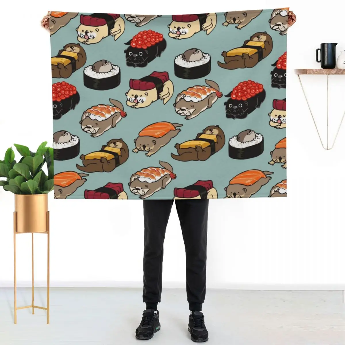 

Sushi Otter Throw Blanket Elegant Warm Throw Blanket for Hotel Home