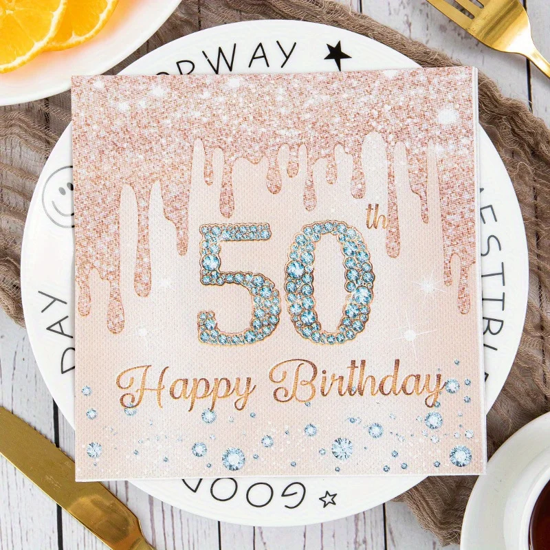 40/20 Stück Roségold Nummer 40. 50. 60. 70. Jahre alt Einweg-Papierservietten für Frauen Alles Gute zum Geburtstag Party Taschentuchdekoration – Detail 6