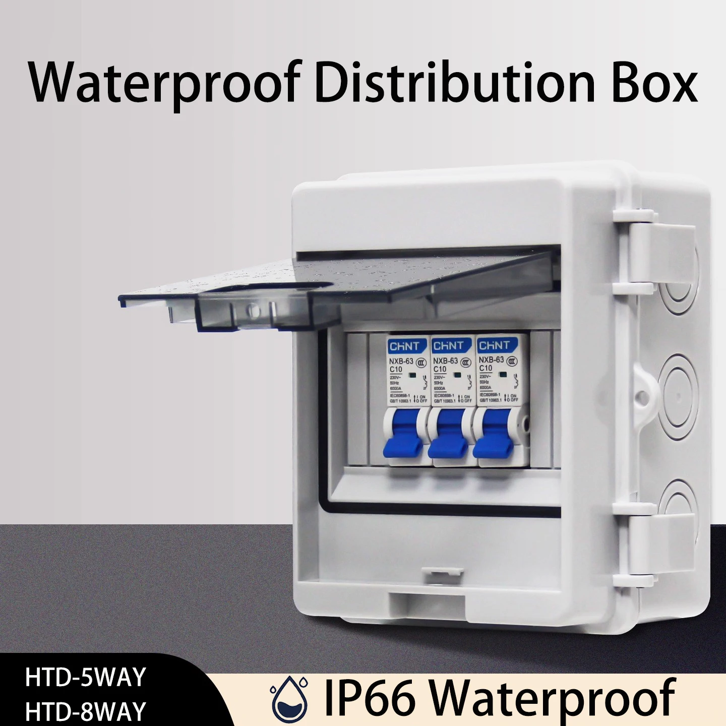 HTD Series 5/8WAY Plastic Outdoor Electric IP65 Waterproof Circuit Breaker Distribution Box Flame Retardant Switch Junction Box