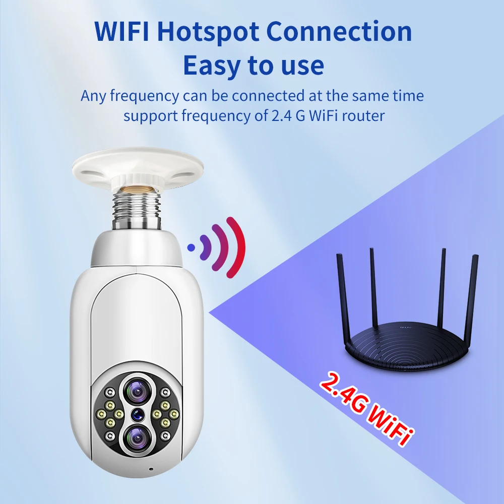 1080P Wi-Fi IP-камера с двумя объективами E27 Лампа 15-кратный цифровой зум Человеческая дорожка Цветное ночное видение Камеры PTZ Лампа