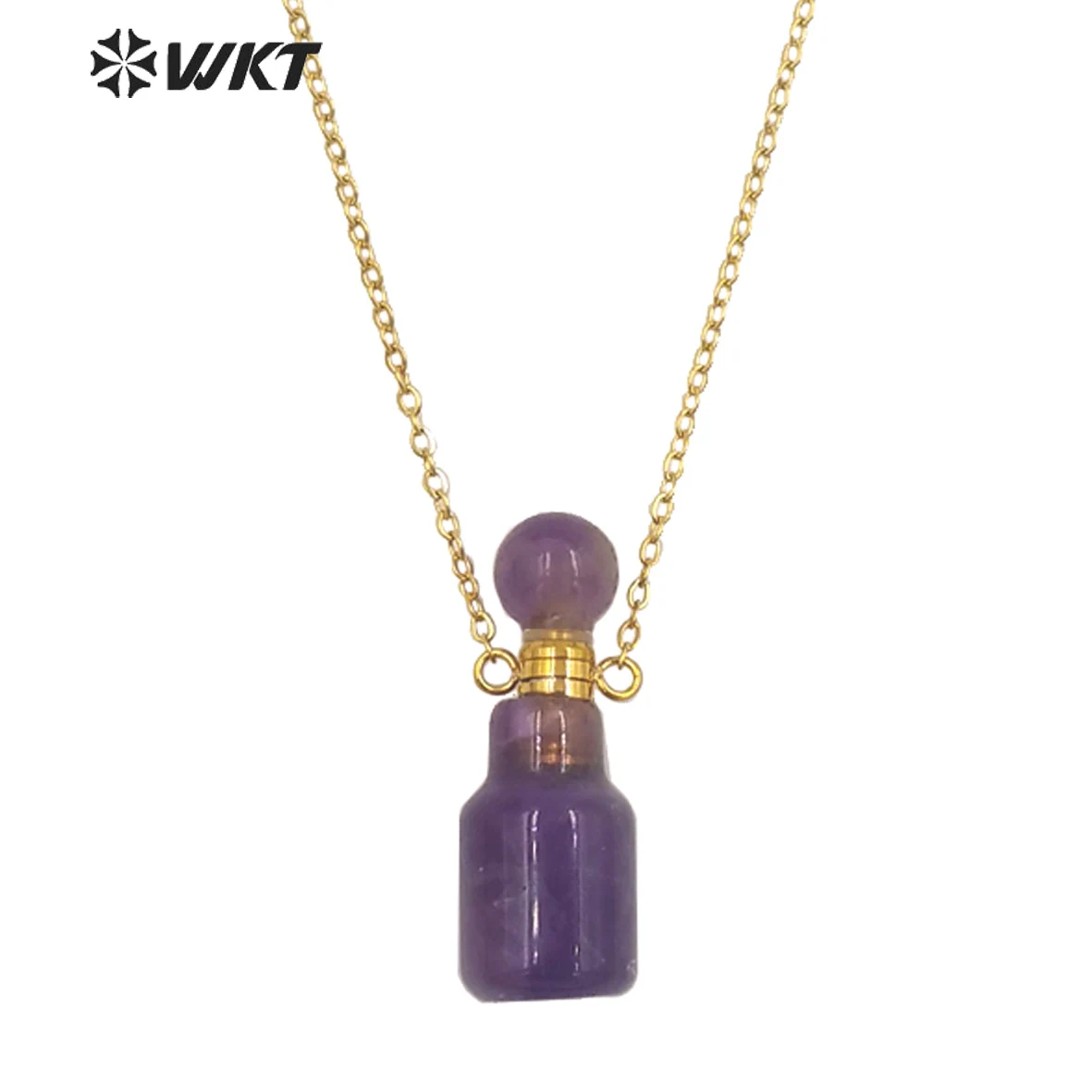 

WT-N1454 WKT 2025 Classic Style Natural Gemstone Perfume Bottle Pendant Necklace 18k Gold Plated Women Wedding