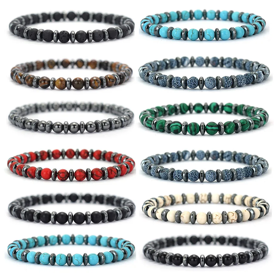 3Pcs Natural Stone Beaded Bracelet Set 6mm Energy Howlite Tiger Eyes Balance Meditation Yoga Stretch Bracelets for Men Jewelry