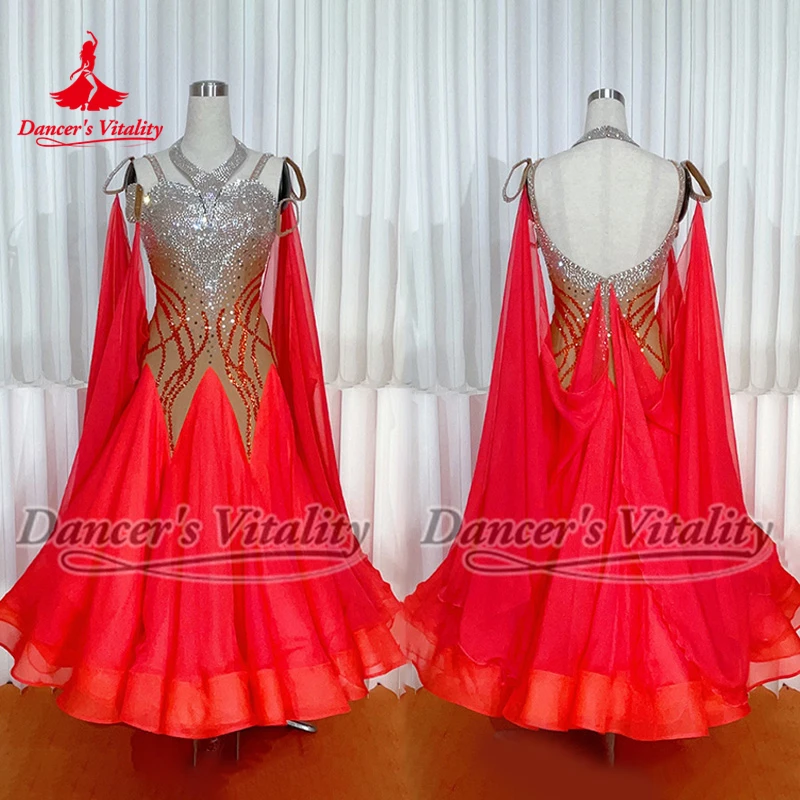 Adults and Teenagers Two-color Splicing Sleeveless Backless Big Swing Dresses Women Tango Waltz Foxtrot Perform Outfit Customize