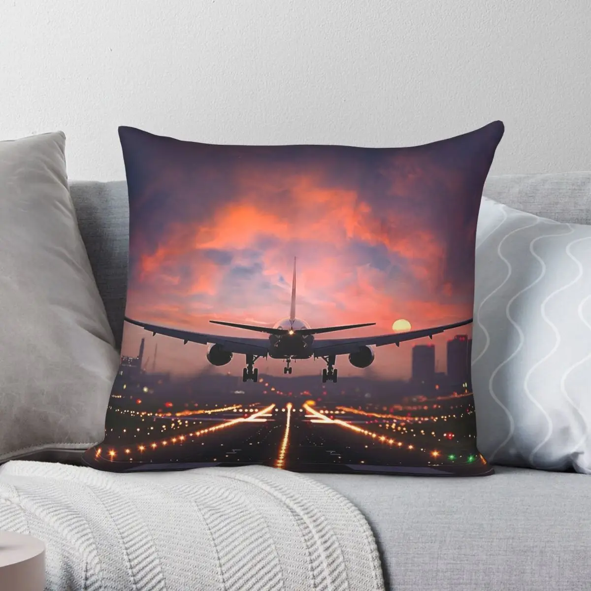 Plane Takes Off Airport Square Pillowcase Polyester Linen Velvet Creative Zip Decor Pillow Case Room Cushion Cover