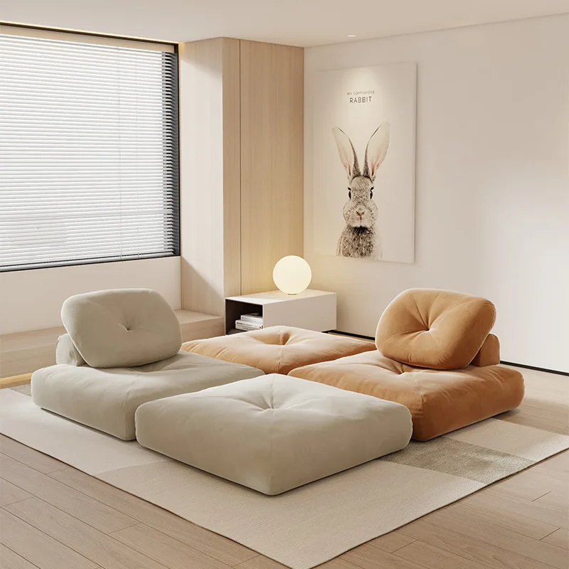Nordico, piccolo appartamento, crema, tessuto, divano, cubi di tofu, senza braccioli, sfoderabile