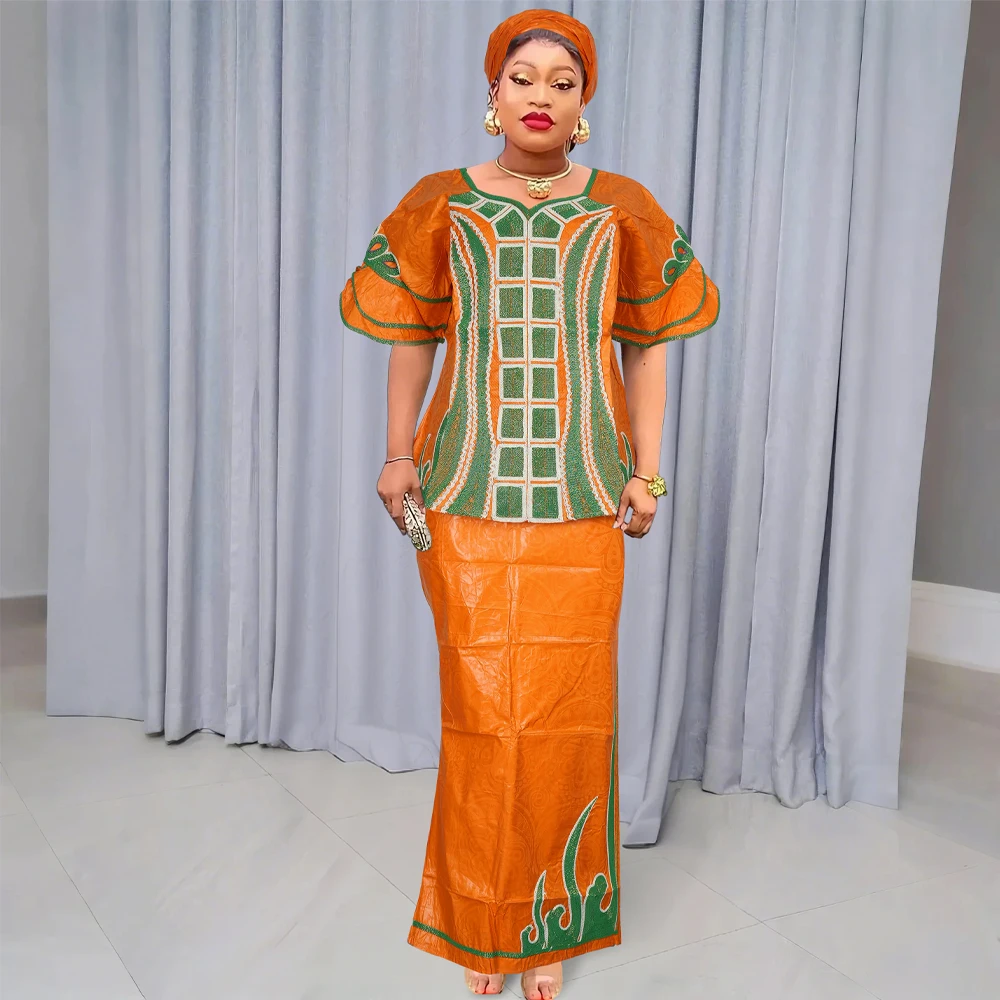 

H&D African Clothes For Women Tradition Dress Embroidery Bazin Wedding Party Dress Ankara Robes Trads Wears African Clothes 2024