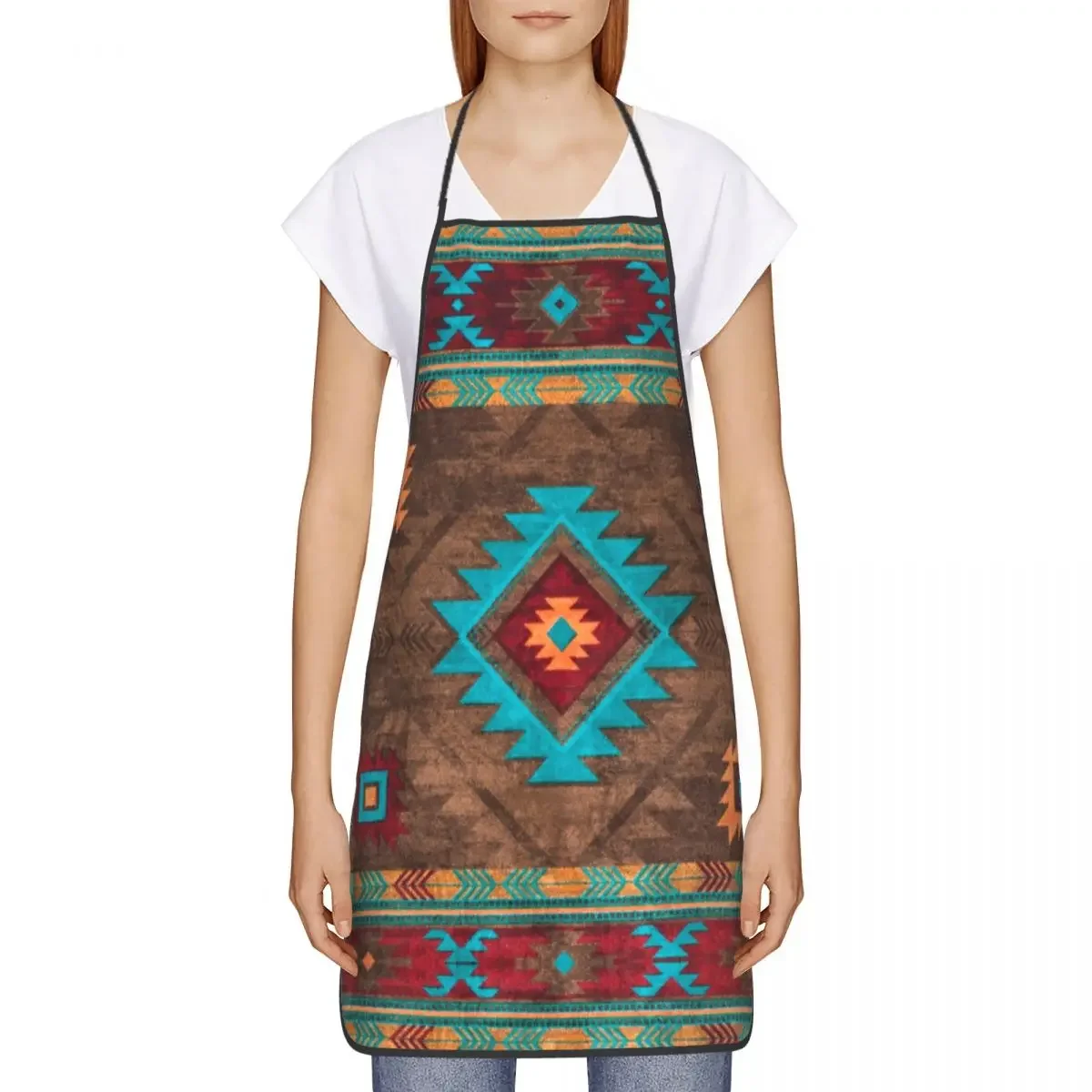 Bib Boho Navajo Vintage Turkish Kilim Diamond Pattern Apron for Men Women Chef Cooking Kitchen Geometric Tablier Cuisine Baking