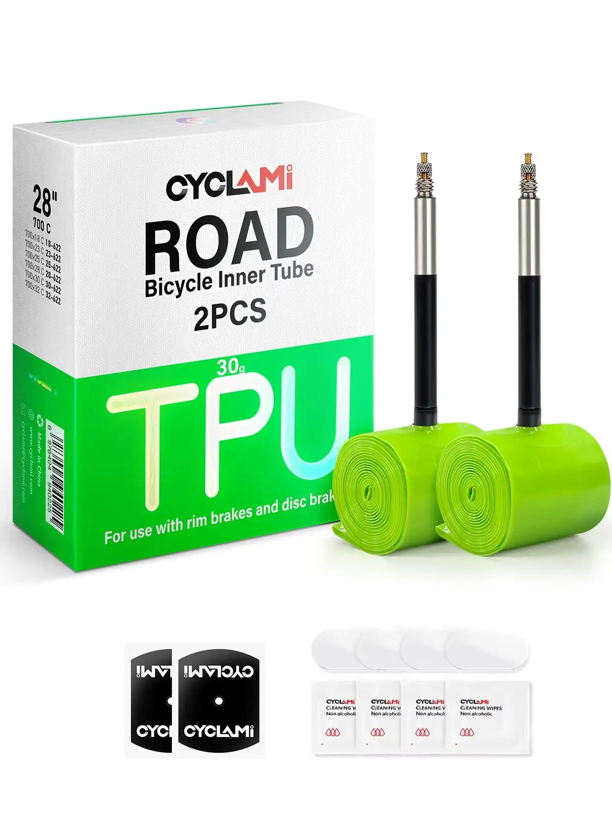 2er-Pack CYCLAMI Fahrrad-Schlauch 30g 700c 700 x 18 23 25 28 30 32c Rennrad 45mm 65mm 85mm Französisches Ventil Fahrradzubehör