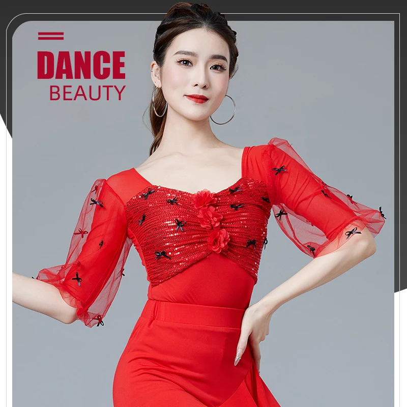 Women's New Ballroom Modern Dance Tops Latin Dance Waltz National Standard Dance Social Dance Square Dance jumpsuit Tops XH331