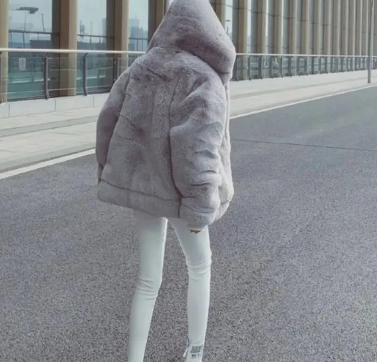 Утолщенное норковое бархатное пальто, женская зимняя одежда, новая куртка, свободная куртка из искусственного кроличьего меха, плюшевая шуба с капюшоном