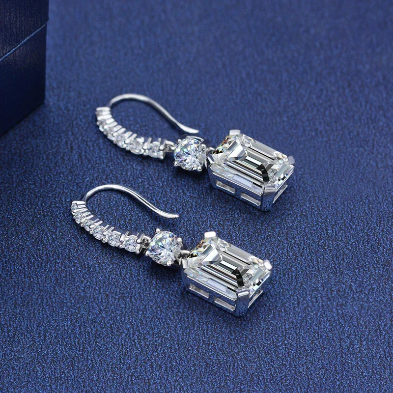 Karloch Luxury 925 Sterling Silver Created Moissanite Gemstone White Gold Drop Dangle Hook Earrings Fine Jewelry Gift Wholesale