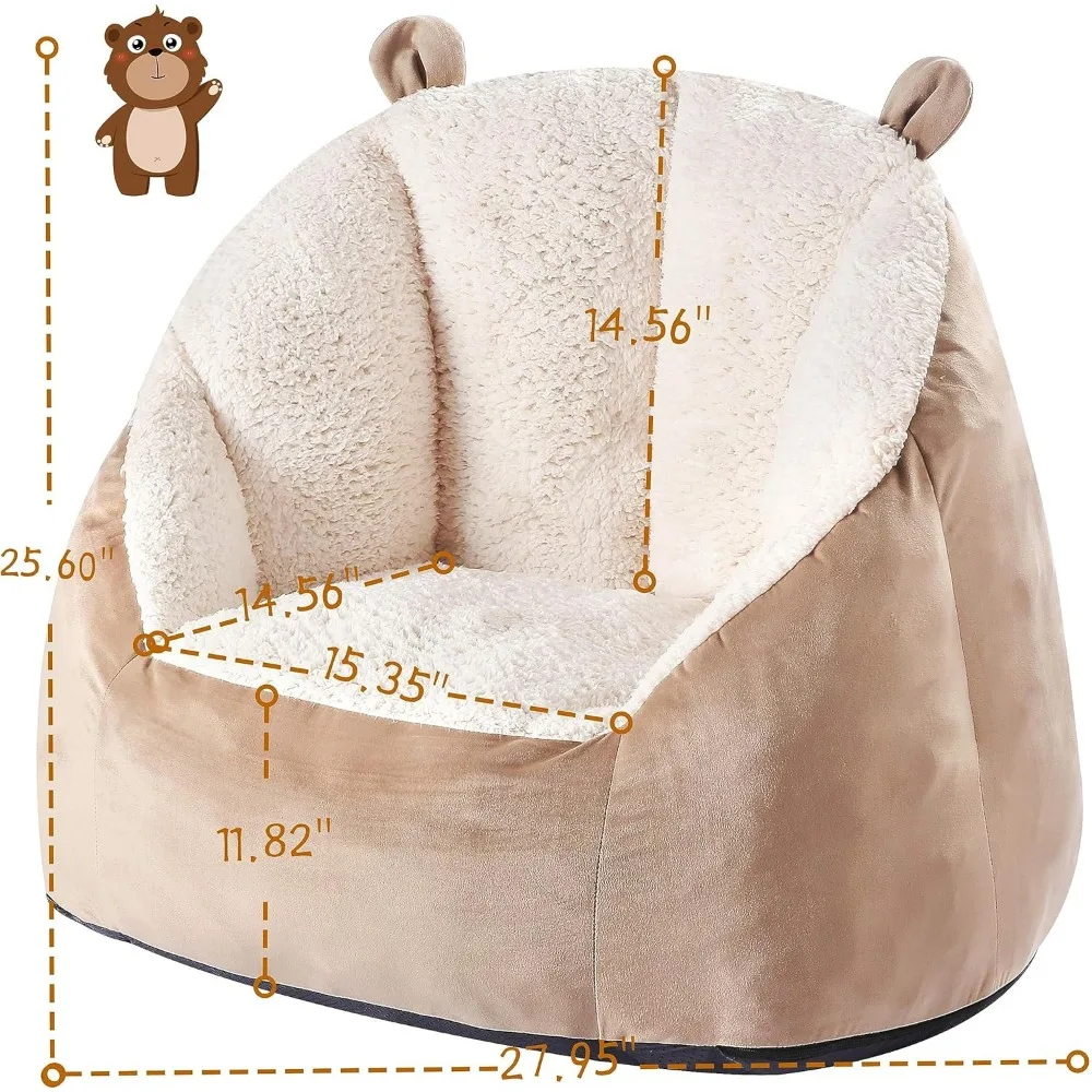 Cute Soft Bean Bag Chair for Kids with Fluffy Bear Ears, Cozee Fluffy Lazy Chair for Up to 10 Years Old Girls and Boys