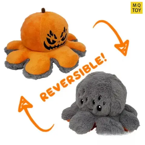 Omkeerbare Pompoen Octopus Knuffel Halloween Flip-Flop Dubbelzijdig Transformatie Gezicht Verandering Knuffeldier Cadeau Voor Kinderen
