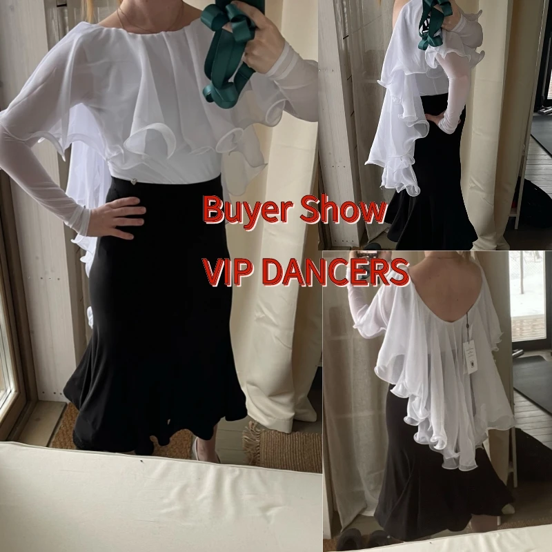 Flapper Sleeves Modern Dancing Top Women Latin Waltz Ballroom Dance Competition Tops Latin Tops Stage Practice Wear SL7482