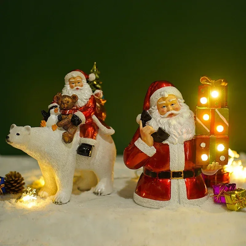 Resin Santa Claus Call Delivers Gifts Figurines for Interior Home Living Room Mantel Christmas Dolls Xmas Noel Decor