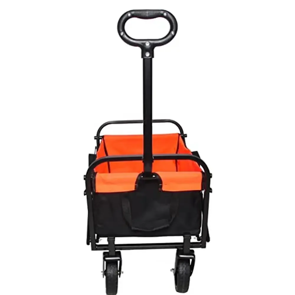 Folding Utility Cart Station Wagon Heavy Duty 150lbs Capacity Orange Black Durable Steel Frame Waterproof Oxford Cloth Foldable