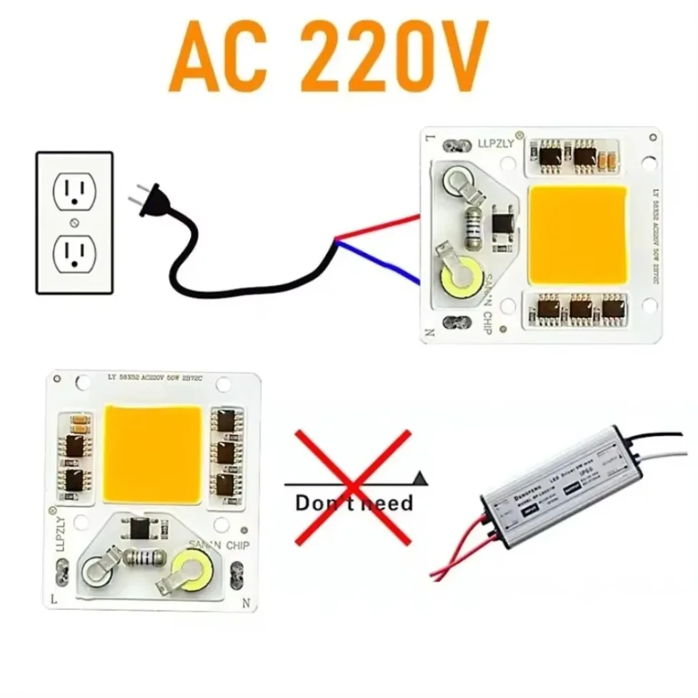 AC220V 50W COB LED Chip Lamp Smart IC No Need Driver DIY LED Flood Light Spotlight COB Light Source for Outdoor Garden Lighting