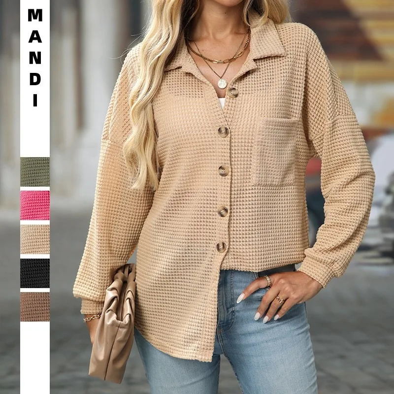 2025 Women's Autumn/Winter New Loose Waffle Casual Fashion Collar Commuter Versatile Shirt