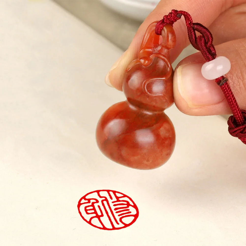 Chinese Retro Gourd Carved Stamp With My Name Red Round Personalized Stamps Pendant Calligraphy Painting Signature ShouShan Seal