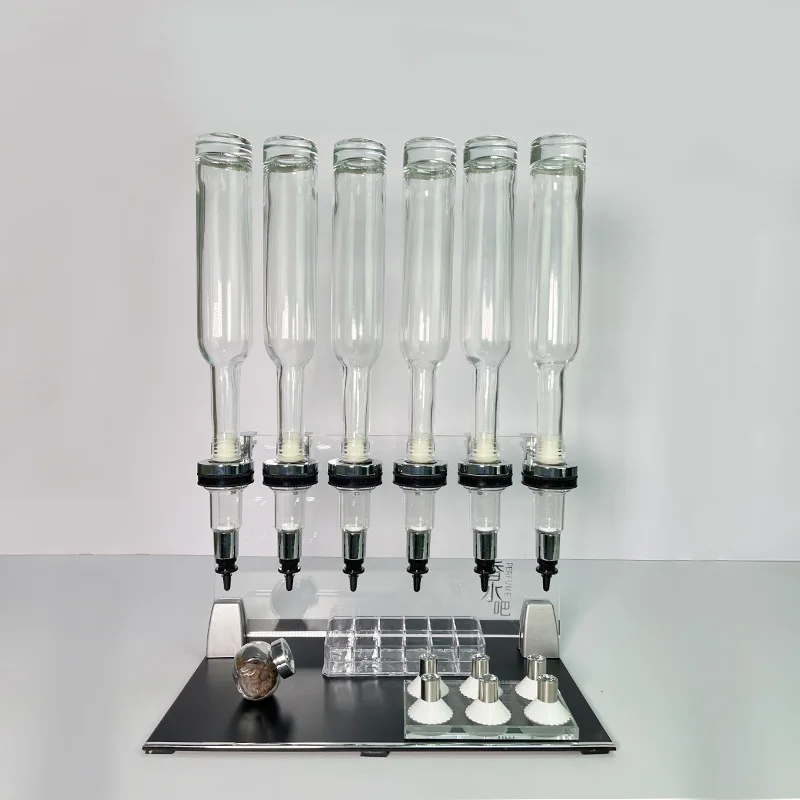 Mini Counter Display Rack 6 Pump Head 200ml/375ml Acrylic Bottle Set For Retail Perfume Sample Presentation