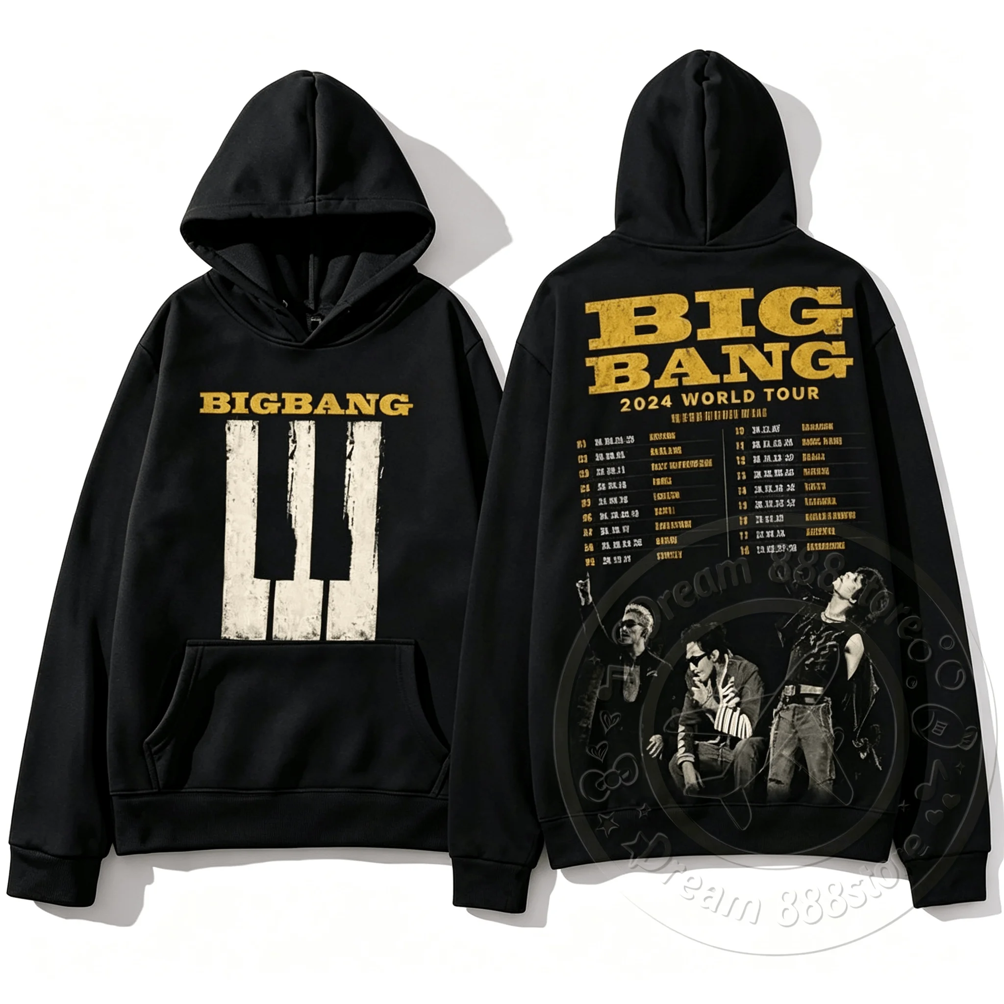 Bigbang 20Th Anniversary Concert Merch Vintage World Tour List Hoodie Front Back Print Kpop Sweatshirt For Fans Men Women