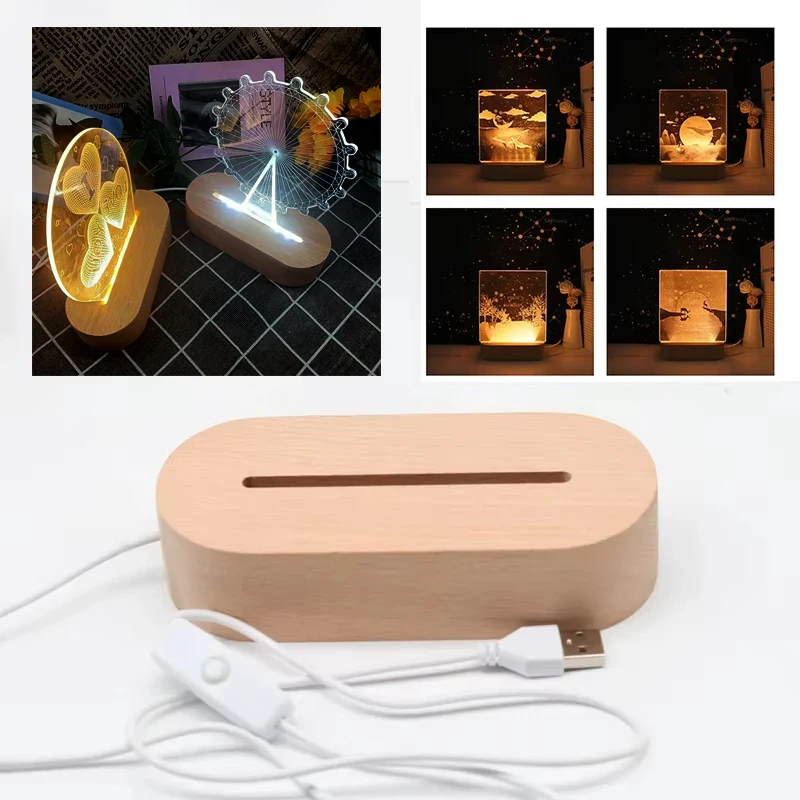 

14,5 см светодиодная овальная USB-подставка для DIY хрустального стекла, художественный орнамент из смолы, деревянная подставка для ночника, светодиодная подставка, 1,5 м USB