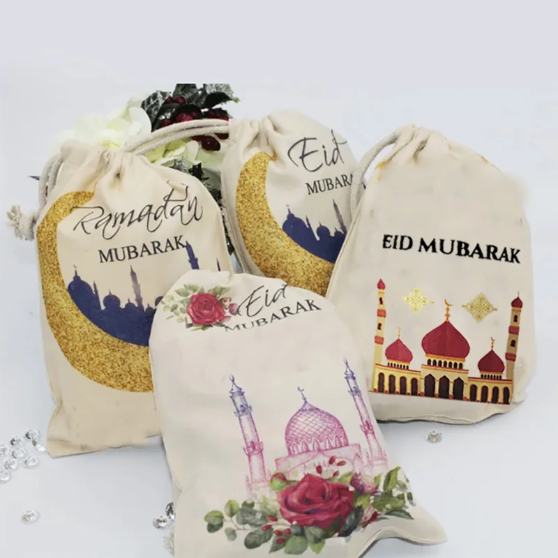 5pcs masjid Ramadan Mubarak candy money pouch gift bag eid al-Fitr Muslim Islamic Kareem decoration family children kid boy girl