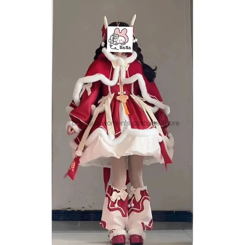 

Cos New Year's Robe Red Lolita Suit Dress Cloak Chinese New Year's Eve Costume Lovely Female Lolita Dress Cute Girl Dresses