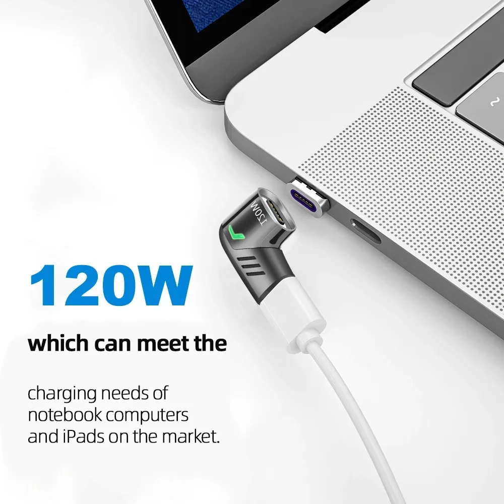 Adattatore magnetico da USB tipo C a USB C da 120W gomito da 90 gradi ricarica rapida e convertitore dati per Macbook iPad Pro Samsung Xiaomi