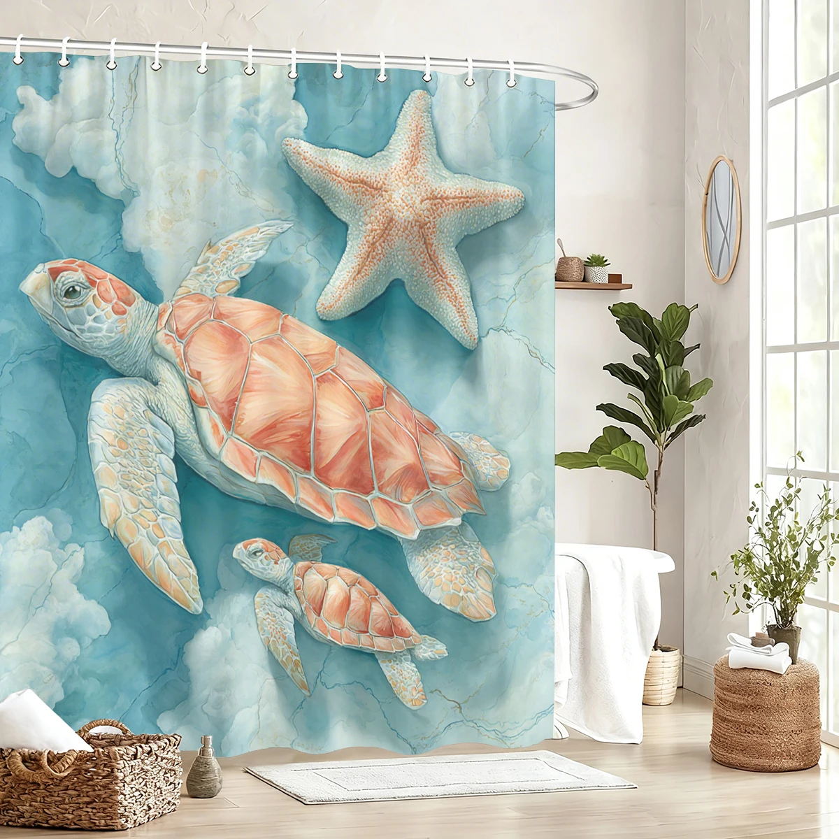 

3D-шторка для душа с морской тематикой из полиэстера - шторка для ванной с принтом морских существ и ракушек, стильный декор для ванной комнаты