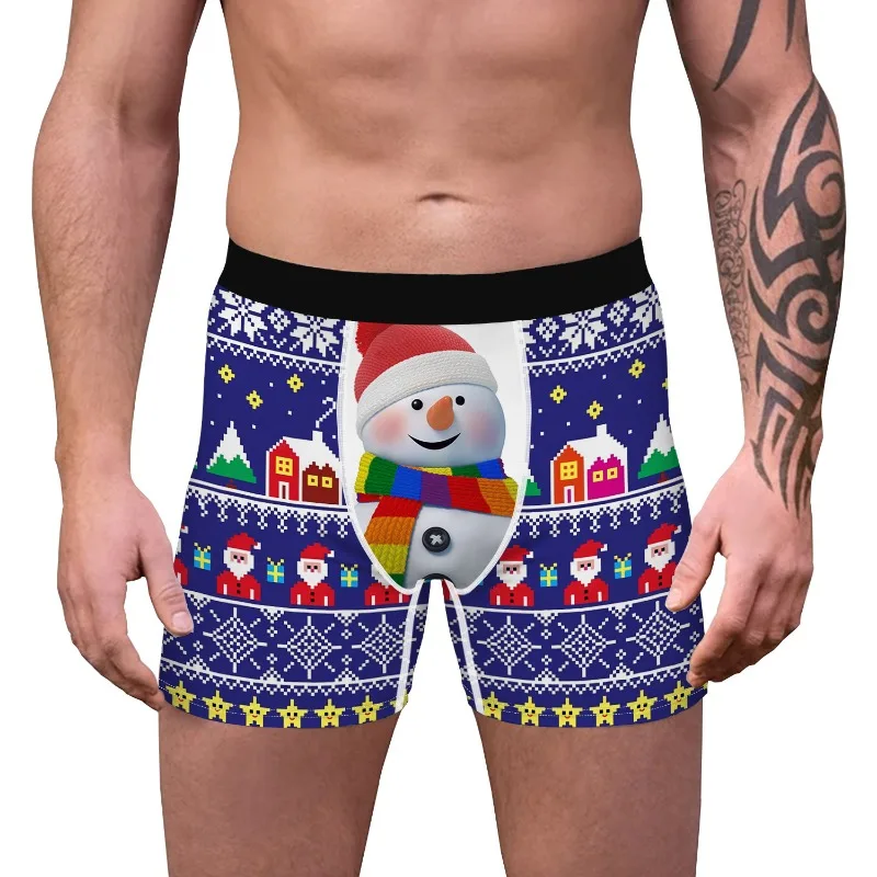 Funny Printed Mens U Big Pouch Boxer Shorts Christmas Role-playing Soft Underwear Male Sexy Underpants Comfortable Panties Party