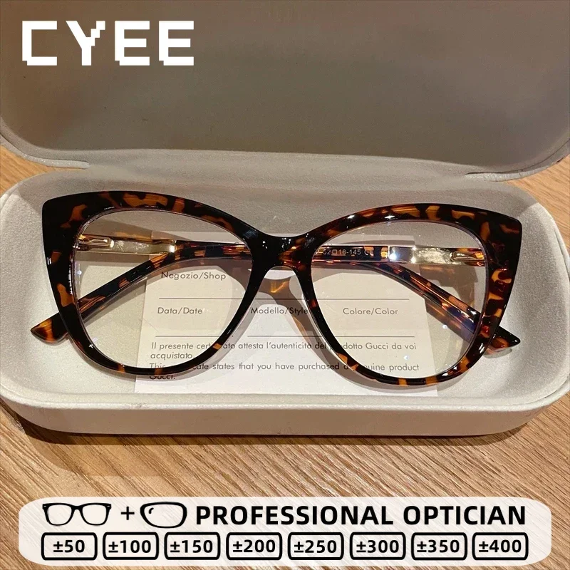 

CYEE TR90 New Fashion Cat Eye Anti Blue Ray Reading Glasses Women Photochromic Myopia Customization Prescription Optical Eyewear