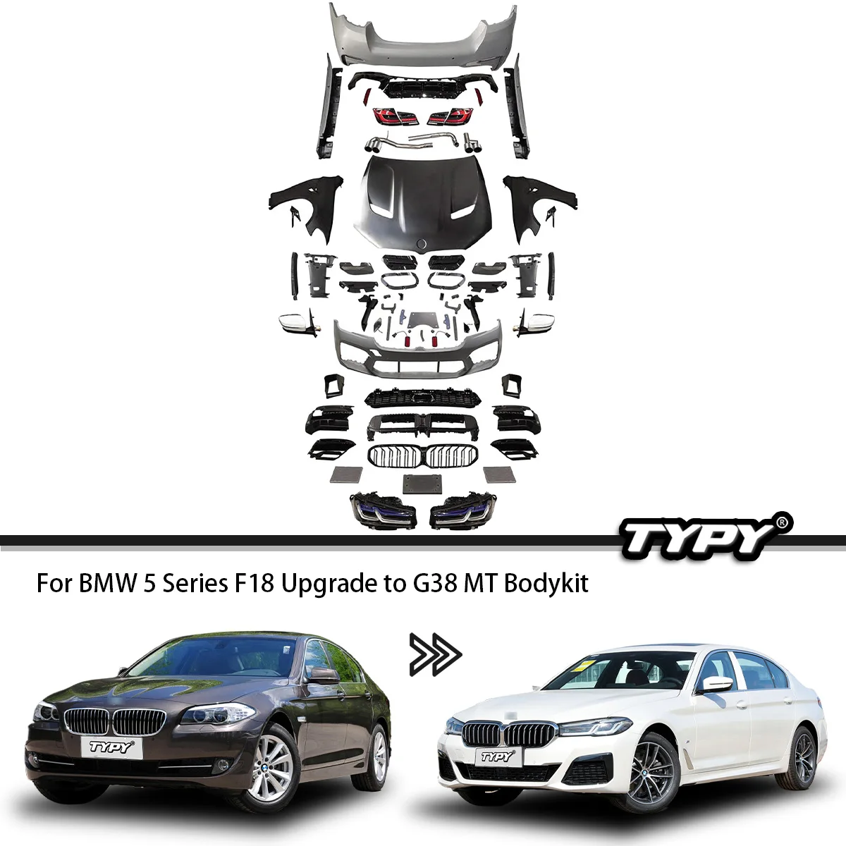 

Набор корпусов TYPY для BMW 5 серии F18, обновление до G38 MT, передние и задние бамперы для автомобильных фар