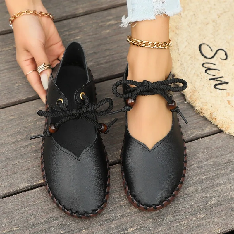 Sapatos de couro antiderrapante para mulheres, sapatos simples, salto baixo, carro, alça de sutura, oxford, confortável, desgaste, moda, primavera, outono, novo