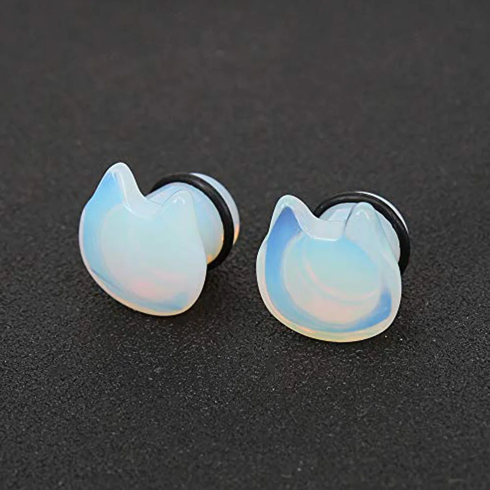 1PC Cute Cat Natural Organic Stone Ear Plug Single Flare Ear Tunnel Gauge Stretched Ear Expander Piercing 6-16mm